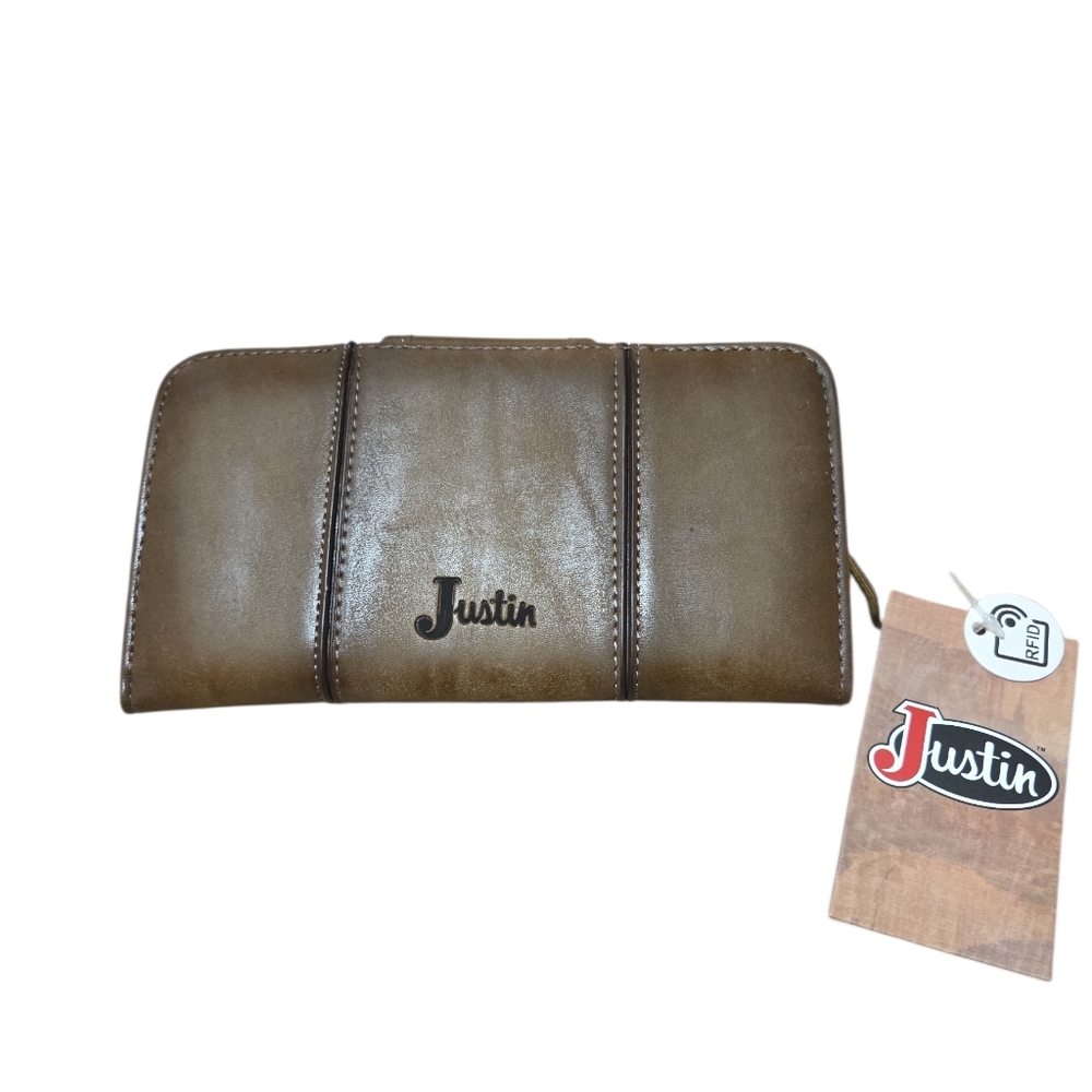 Justin New Brown Leather Wallet Western Cowgirl‎ Multi Compartment